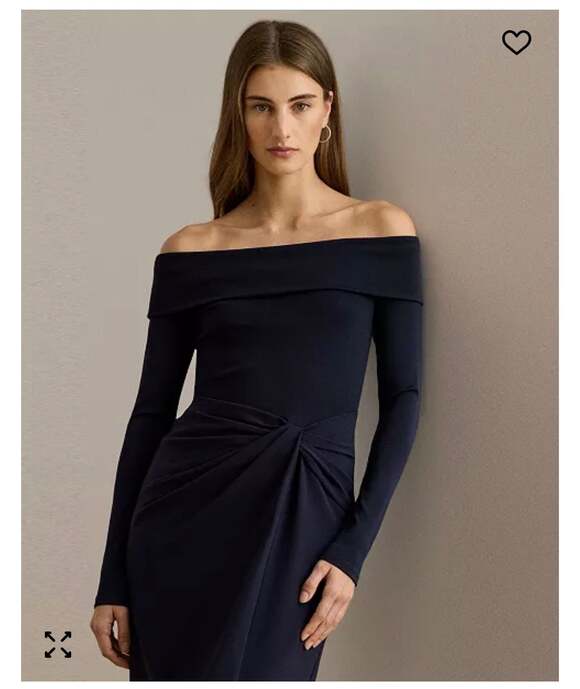 Lauren Ralph Lauren Rib-Knit & Crepe Off-the-Shoulder Column Gown Sz 16 stretch - Picture 2 of 10